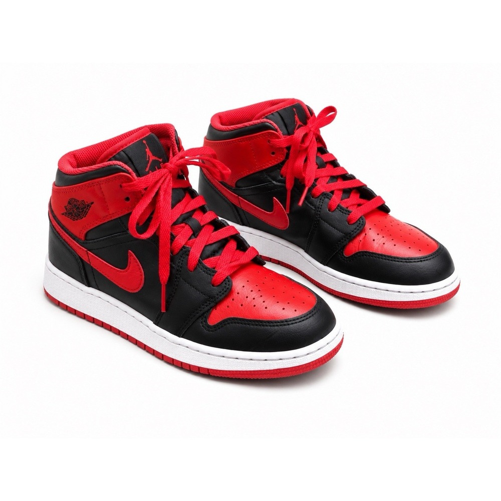 Nike Air Jordan 1 Mid GS Youth 6 Black Red Bred High Top Basketball Shoes